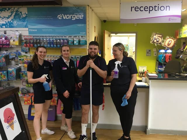 Staff at the start of their shift at Splash Leisure Pool today