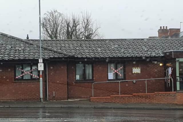 The red and white crosses have been pasted onto the windows this week.
