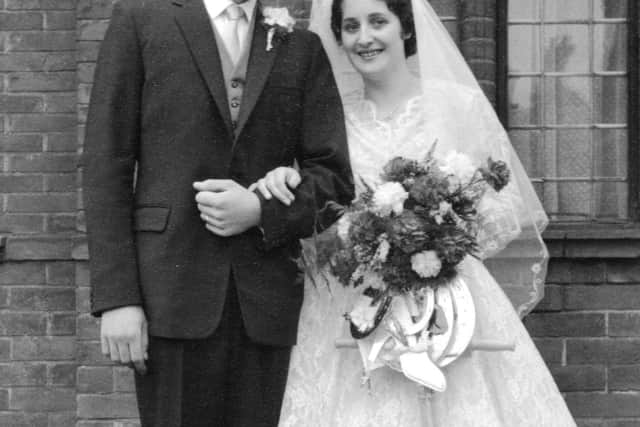 Gordon and Maria on their wedding day 60 years ago
