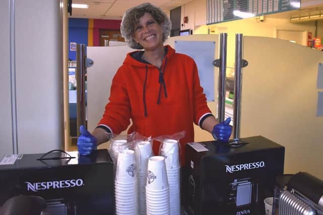 Jayne with the coffee machines.
