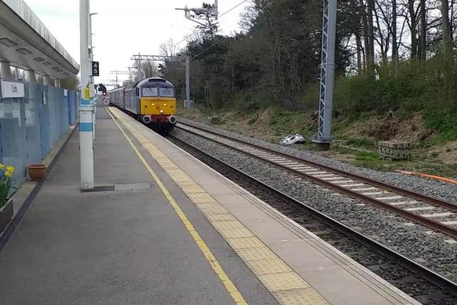 This class 90 locomotive was seen at Corby yesterday checking gauging
