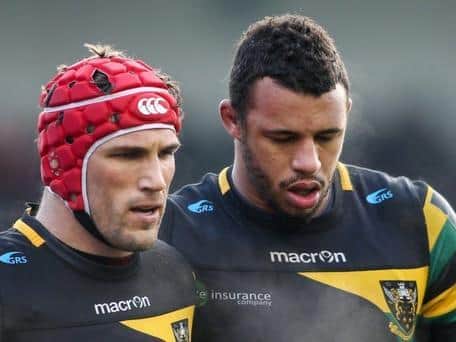 Christian in his Saints days alongside second-row partner Courtney Lawes