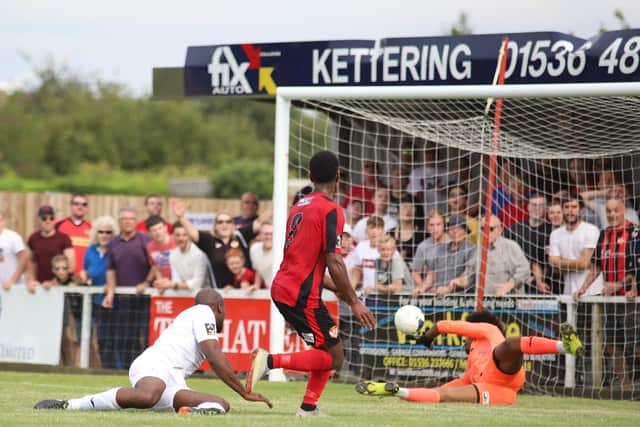 Dan Nti scored Kettering Town's late winner on the opening day. Picture by Peter Short