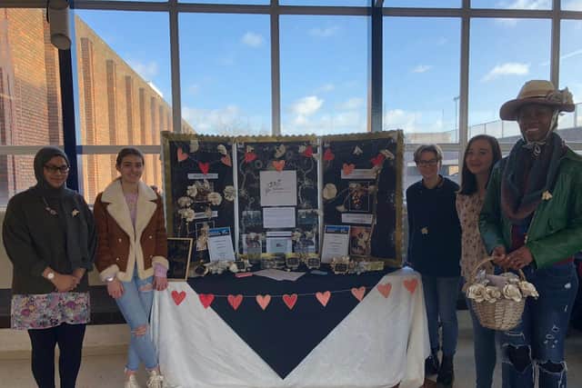 Team Hanabi from Kingsthorpe College with their trade stall at Swansgate Shopping Centre in Wellingborough in February. Photo: Young Enterprise