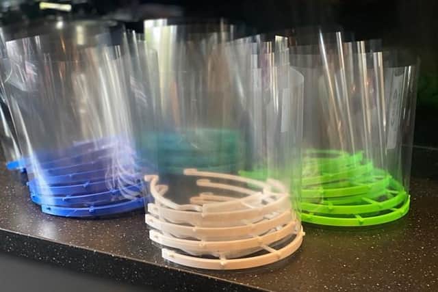 Some of the protective visors Callum has made