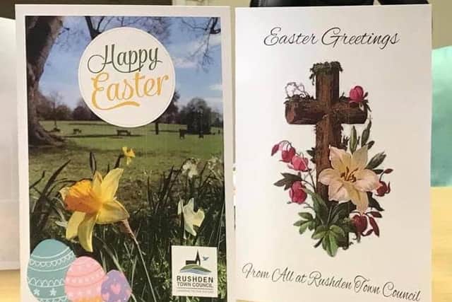Two of the Easter cards designed, produced and sent out by Rushden Town Council