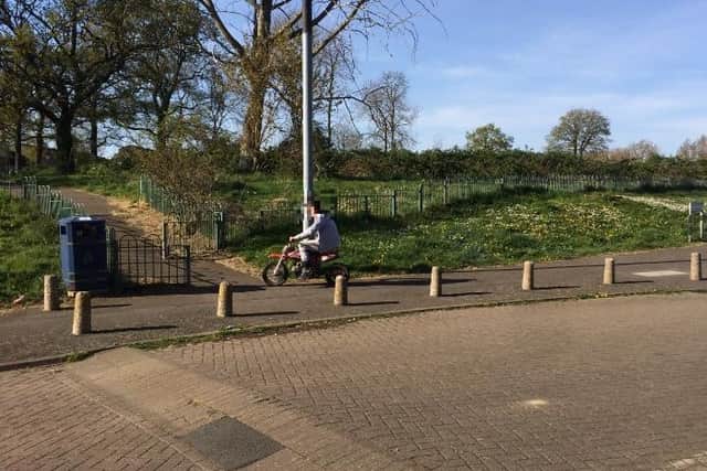 This bike was being ridden on a pedestrian footpath on the Kingswood estate