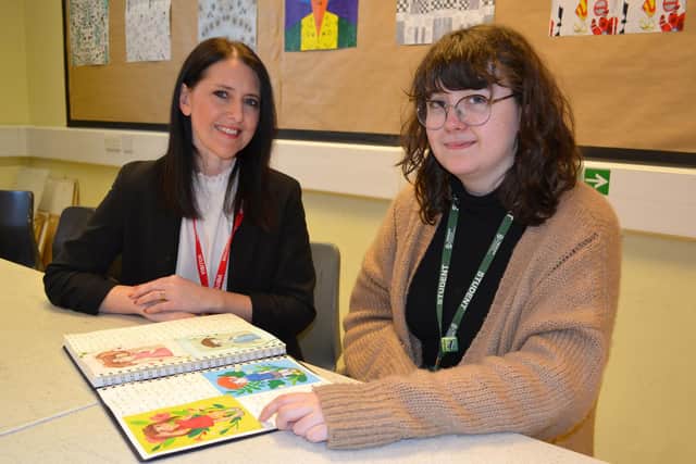 Author Sarah Walsh (left) with student Gemma Tetley.