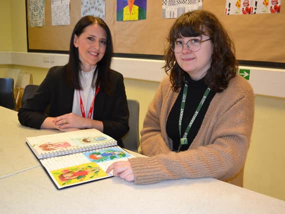 Author Sarah Walsh (left) with student Gemma Tetley.