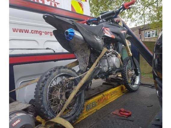 One of three bikes seized on April 16 in Corby