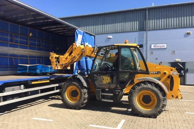 Polypropylene from Polypipe being delivered to Silverstone Park to be used to make personal protective equipment needed by the NHS in Northamptonshire. Photo: Silverstone Technology Cluster
