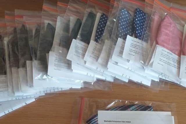 Some of the face masks made by Vera Smith of Walgrave