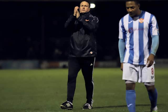 Kettering Town manager Paul Cox completed the task of keeping the club in the National League North despite the season ending early. Pictures by Peter Short