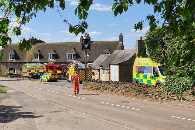 Emergency services in the car park of the Stag's Head in Great Doddington