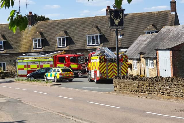 Emergency services in the car park of the Stag's Head in Great Doddington
