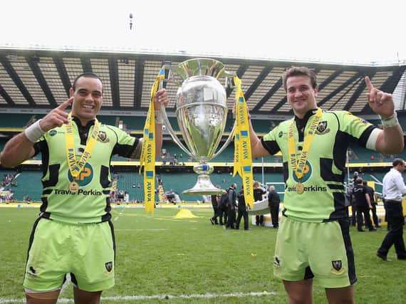 Kahn Fotuali'i (left) and Lee Dickson helped Saints to win their first Premiership title in 2014