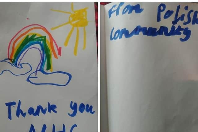 Joanna's children, Nadia and Victor made a card for staff
