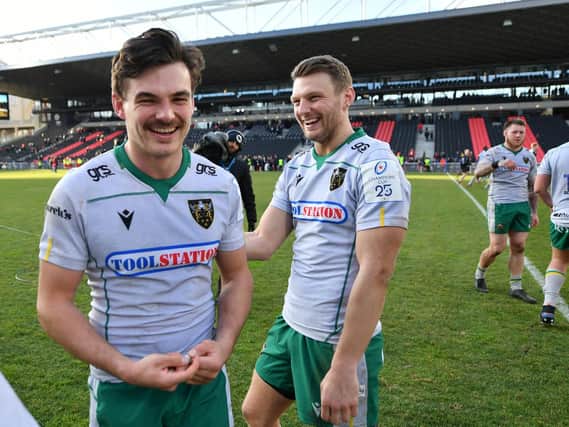 George Furbank and Dan Biggar were all smiles after Saints beat Lyon to help book their place in the quarter-finals back in January
