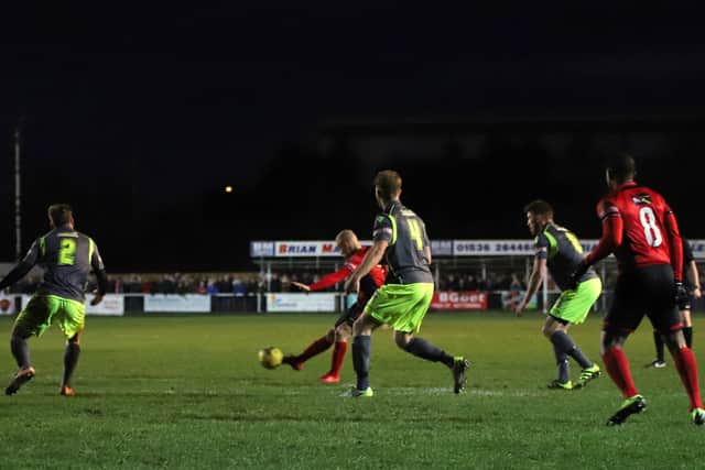 One of Lindon Meikle's more memorable goals for Kettering came against local rivals AFC Rushden & Diamonds on New Year's Day last year