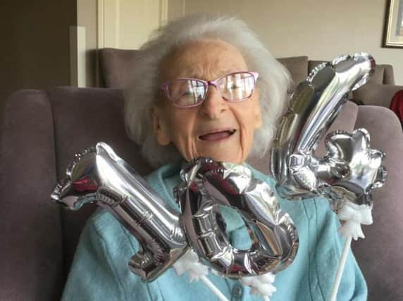 Doreen Adams celebrating her 104th birthday in Wellingborough