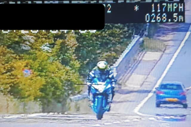 A biker doing an eye-watering 117mph on the A6. Photo: Northamptonshire Police