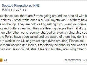 Social media posts helped alert residents to rogue traders operating in Northampton