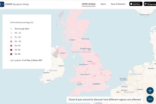 The Covid-19 Symptom Study app is reporting an increase in symptomatic coronavirus cases in Corby, Wellingborough and East Northants
