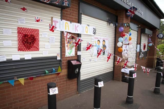 Local residents decked out the Co-op store to thank the staff for their hard work. Photo: Charles Naylor.