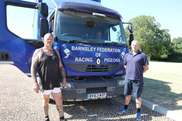 l-r Phil Leech and Paul Gould who drove the racing pigeons from Barnsley