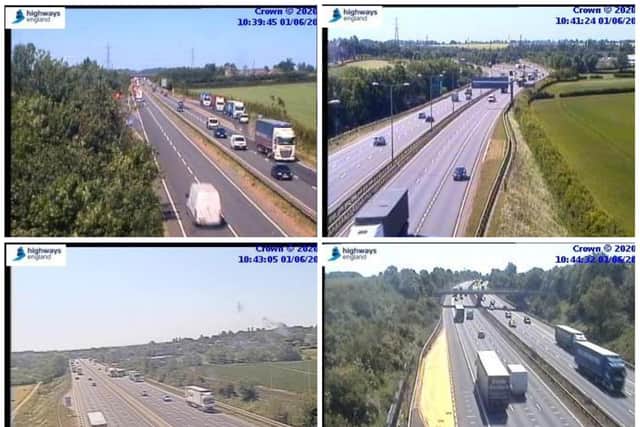 Highways England traffic cameras showed more motorway traffic through the county today