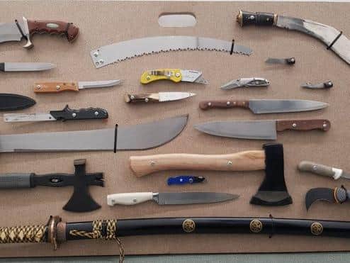 Police seized a range of knives and weapons during a recent crackdown. Photo: Northamptonshire Police