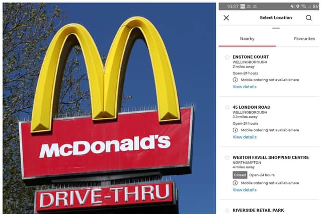 Confusion on the McDonald's app over which drive-thrus are open today