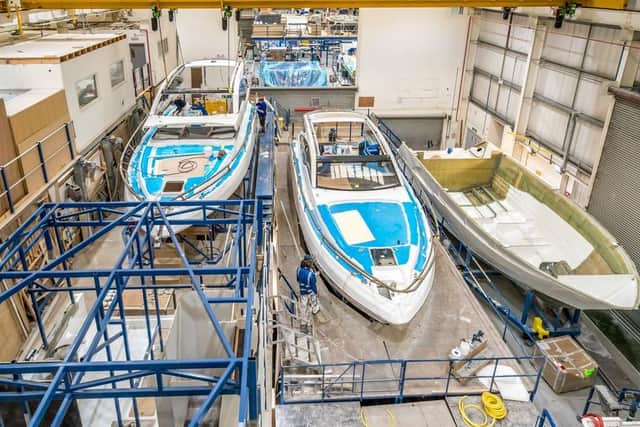 Boats under production at Fairline Yachts in Oundle.