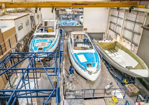 Boats under production at Fairline Yachts in Oundle.