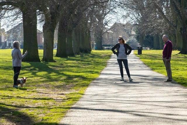 People social distancing in Abington Park, Northampton. Photo: Leila Coker
