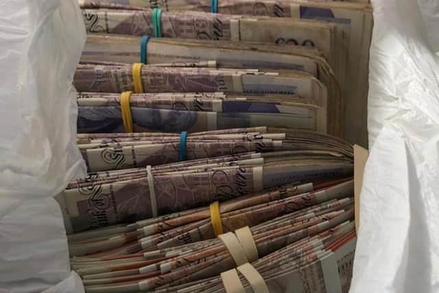 One of the wads of cash seized.