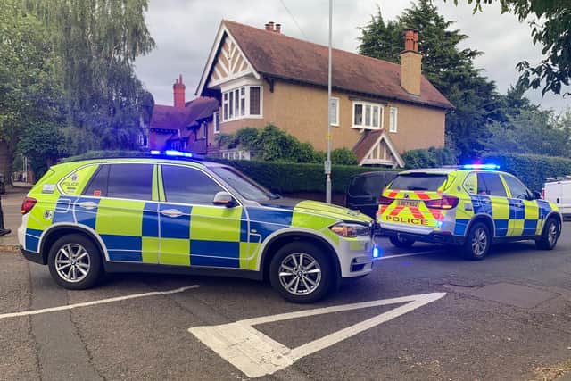 Police ARV vehicles stopped the fleeing vehicle in Greenway. Photo Cameron Walton @NorthantsOnBlue