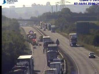 Highways England traffic cameras showed the scene of the accident on the A14