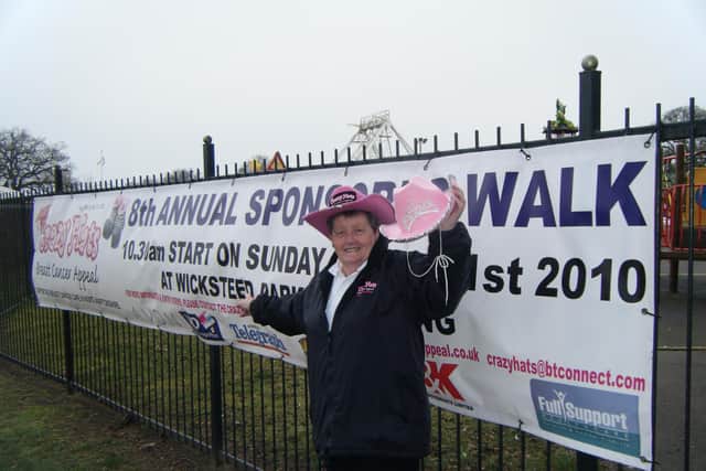 Glennis Hooper at Wicksteed Park for the Crazy Hats walk back in 2010