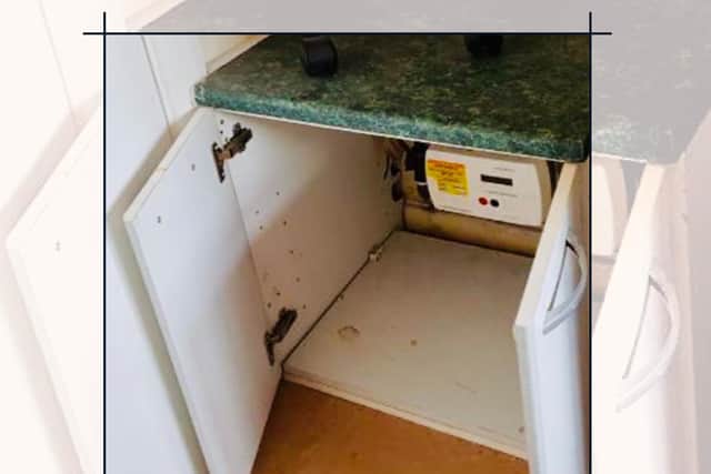 The tiny cupboard where officers found the man hiding