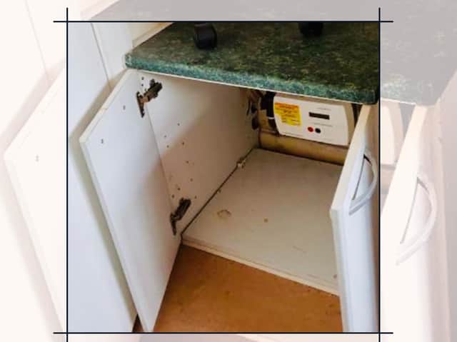 The tiny cupboard where officers found the man hiding