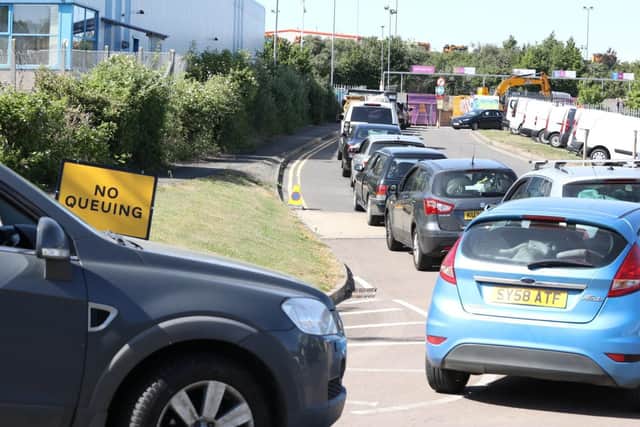 The queue at Kettering's tip last month.