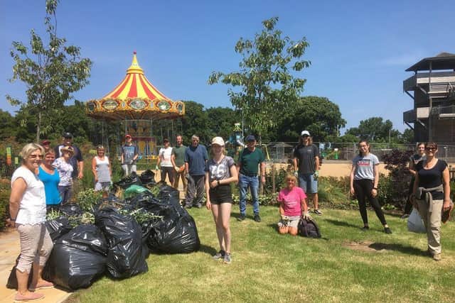 Wicksteed Park shared this photo of volunteers helping out in the first volunteer session yesterday. (Photo by Wicksteed Park)