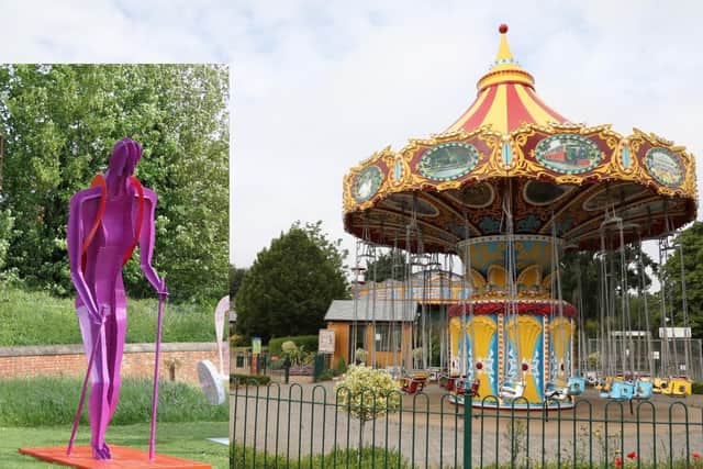 Mick Henson is selling his Nordic Walking sculpture (left) to raise funds for Wicksteed Park