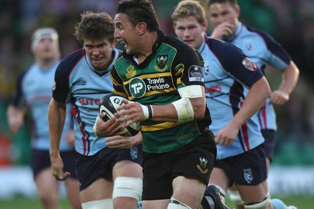 Current Saints forwards coach Phil Dowson in action against Bedford during a Franklin's Gardens friendly in August 2009