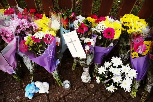 Flowers for Rayon Pennycook, stabbed to death in Corby in May aged just 16. Picture: Alison Bagley.