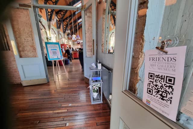 The QR code in the Kino Lounge - formerly Vint's Electric Palace, Kettering's first permanent picture-house, which opened in 1909 in the historic Corn Exchange in Market Place