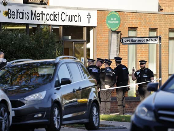 The scene this evening outside Mr Amess's surgery in Essex. Image: Getty.