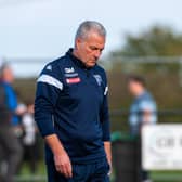 Gary Mills looked far from impressed during Corby Town's 4-2 defeat at Coleshill Town. Pictures by Jim Darrah