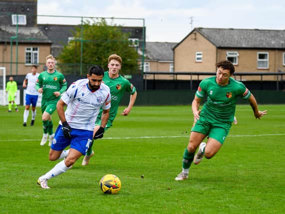 Ravin Shamsi gets on the ball for AFC Rushden & Diamonds during Saturday's 2-1 defeat to Alvechurch at Hayden Road. Picture courtesy of Hawkins Images